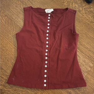 Reformation Burgundy Julie Knit Sleeveless Button Tank Top